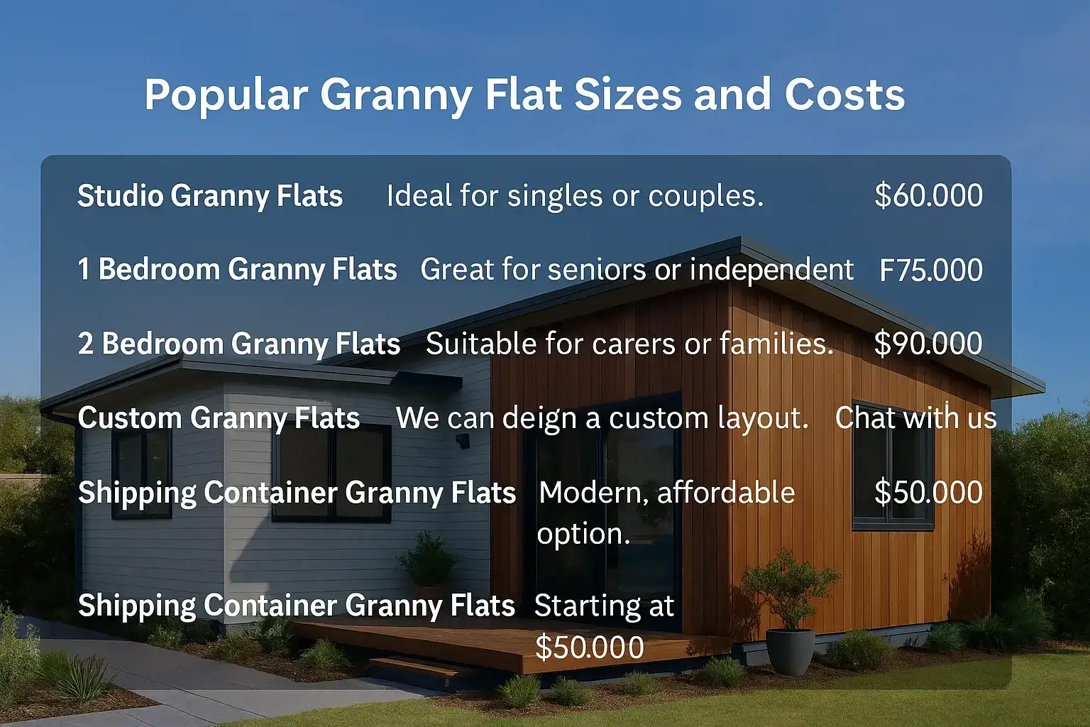 Granny Flat Price List - Affordable Granny Flats in Australia